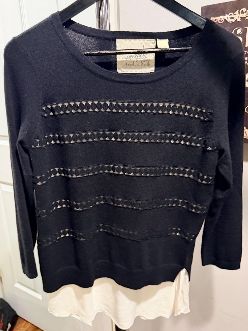 Anthropologie Angel Of The North Black Sweatshirt with Cream Label Detail